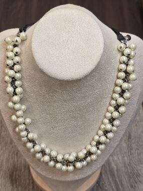 J. Crew Ivory Pearl Cluster Ribbon-Tie Necklace